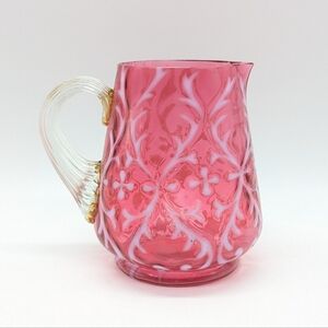 Vintage Cranberry Opalescent Spanish Lace Small Glass Pourer